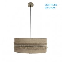 Distribuidor - Lâmpadas Diversas | Colgantes Rustica | COLGANTE KALA 3XE27 CUERO/SACO REGX60X60 CM CON FLECOS Ref: 186796014